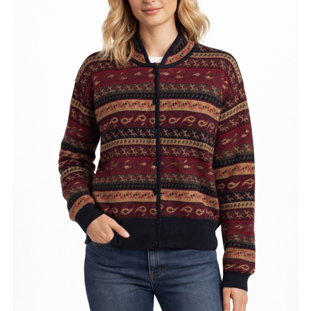 Dana Buchman Vintage Wool Fair Isle Sweater Cardigan